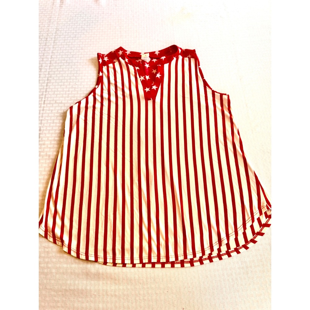 Sew‎ In Love American Flag Patriotic Stars Stripes Tank Top Medium Red White USA